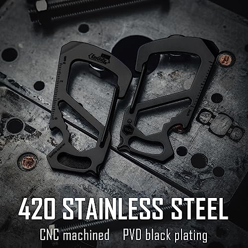 KeyUnity KS00BK Carabiner Clip Multitool Stainless Steel 7 Tools in 1, Quick Release Clasp, Wrench, Cross Screwdriver, Slotted Screwdriver, Bottle Opener, Ruler, Key Holder (PVD Black) - Image 2