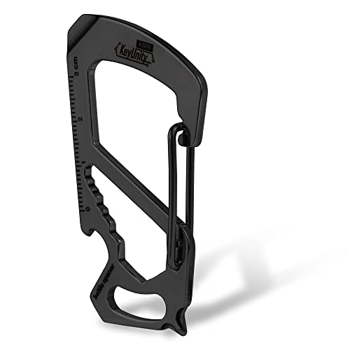 KeyUnity KS00BK Carabiner Clip Multitool Stainless Steel 7 Tools in 1, Quick Release Clasp, Wrench, Cross Screwdriver, Slotted Screwdriver, Bottle Opener, Ruler, Key Holder (PVD Black) - Image 1