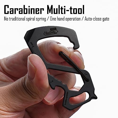 KeyUnity KS00BK Carabiner Clip Multitool Stainless Steel 7 Tools in 1, Quick Release Clasp, Wrench, Cross Screwdriver, Slotted Screwdriver, Bottle Opener, Ruler, Key Holder (PVD Black) - Image 4