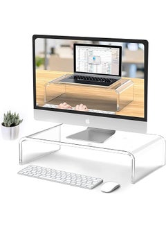 Acrylic Monitor Stand Riser Clear Laptop Stand For Desk Acrylic Monitor Riser For Desk Accessories Aesthetic Laptop Riser Clear Computer Stand White Office Supplies One Layer