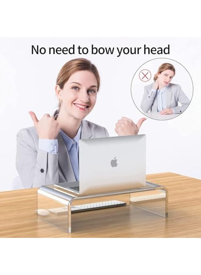 XICEN - Acrylic Monitor Stand Riser Clear Laptop Stand For Desk Acrylic Monitor Riser For Desk Accessories Aesthetic Laptop Riser Clear Computer Stand White Office Supplies One Layer - Image 1