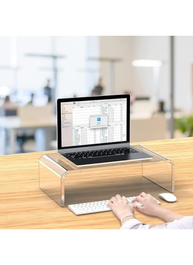 XICEN - Acrylic Monitor Stand Riser Clear Laptop Stand For Desk Acrylic Monitor Riser For Desk Accessories Aesthetic Laptop Riser Clear Computer Stand White Office Supplies One Layer - Image 1