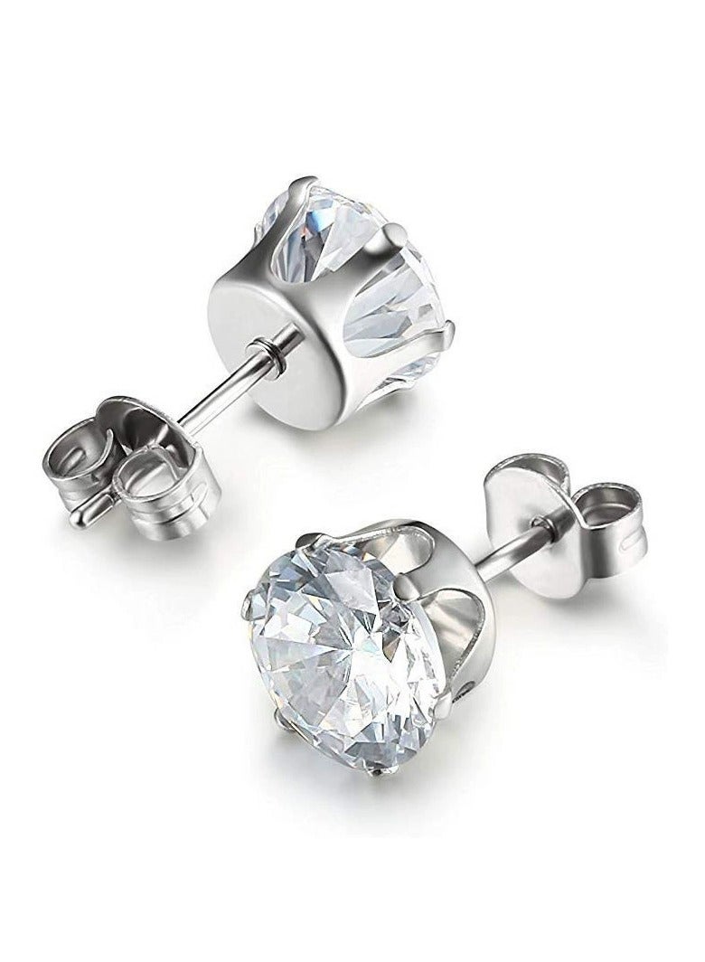 4PCS Stainless Steel Zircon Stud Earrings Set (5mm, 6mm, 7mm, 8mm), Classic Six-Prong Titanium Steel, Hypoallergenic, Unisex Minimalist Jewelry, Durable & Non-Fading - Image 1