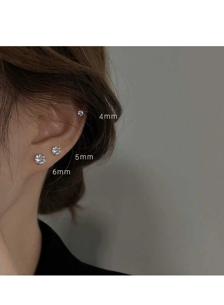 4PCS Stainless Steel Zircon Stud Earrings Set (5mm, 6mm, 7mm, 8mm), Classic Six-Prong Titanium Steel, Hypoallergenic, Unisex Minimalist Jewelry, Durable & Non-Fading - Image 2