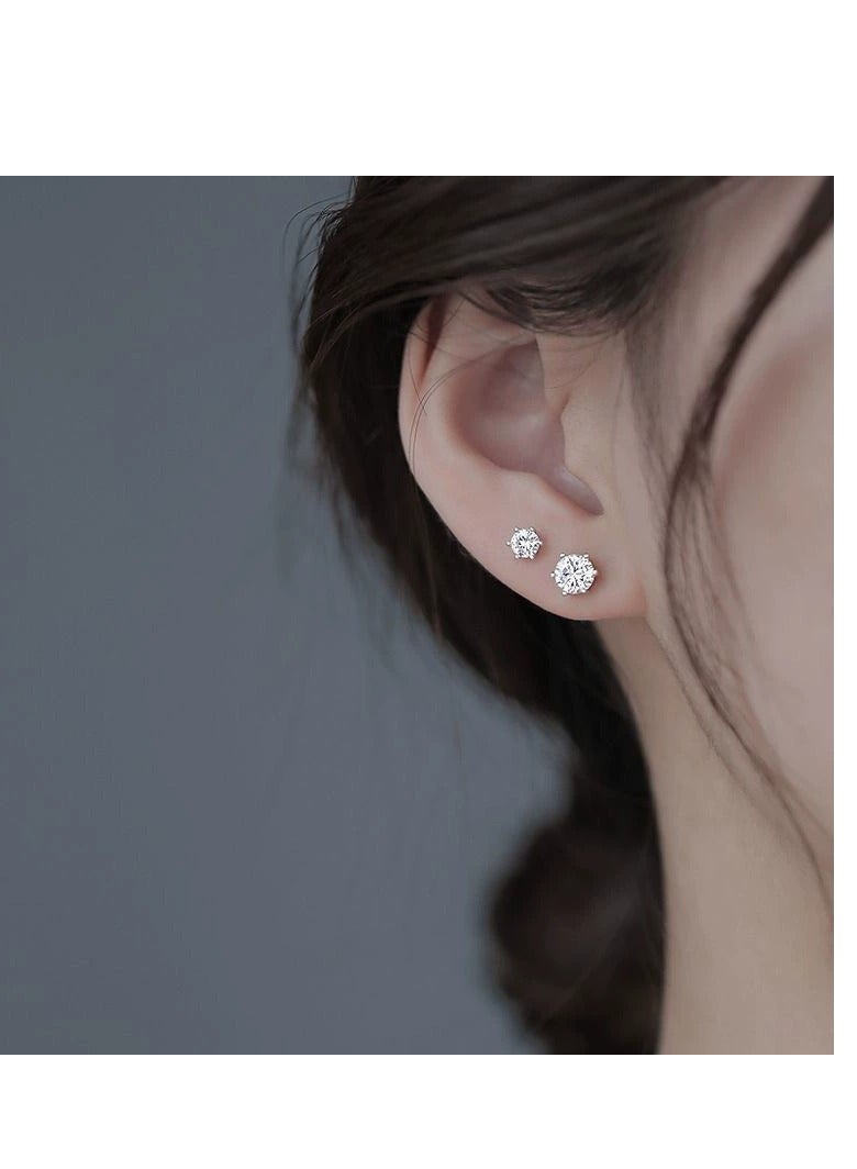 4PCS Stainless Steel Zircon Stud Earrings Set (5mm, 6mm, 7mm, 8mm), Classic Six-Prong Titanium Steel, Hypoallergenic, Unisex Minimalist Jewelry, Durable & Non-Fading - Image 5