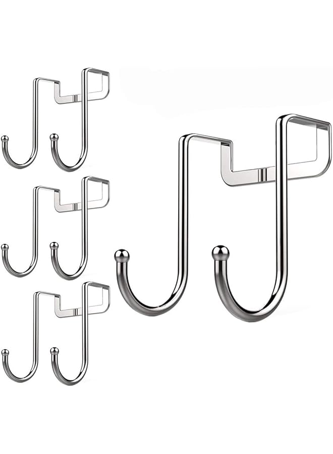 PROMASS 4 Pack Over Cabinet Drawer Double Hooks 304 Stainless Steel Multiple Use Narrow Door Hook for Kitchen, Bathroom, Drawer, Cabinet Door to Hang Bags, Towels, Coat More - Image 1