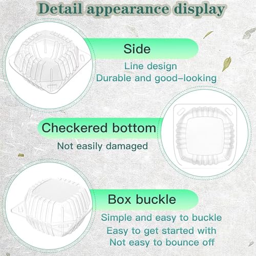 BallHull 100 Pcs Clear Thickening Plastic Hinged Take Out Containers Disposable Clamshell Food Cake Containers with Lids 5.8 x 5.8 x 3.2 inch for Dessert, Cakes, Cookies, Salads, Pasta, Sandwiches - Image 4