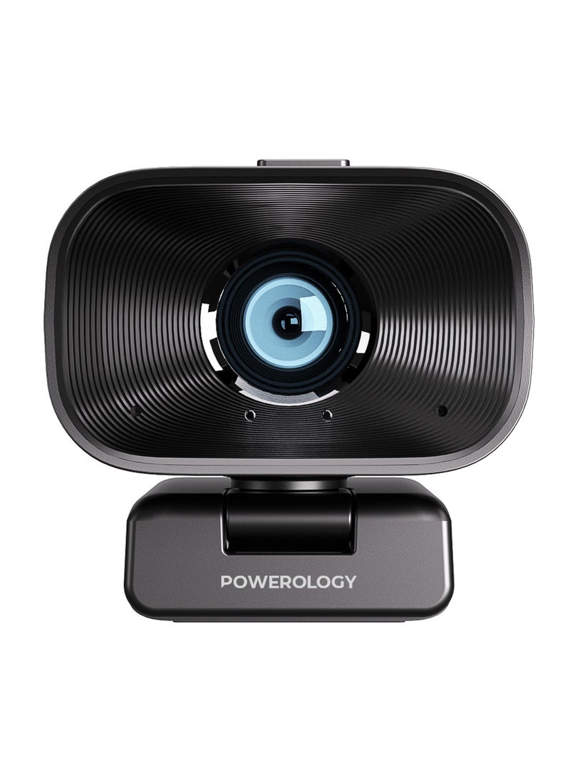 Powerology - 1080p Web Cam with 5x Digital Zoom Built-In Mic and Speaker - Black - Image 1