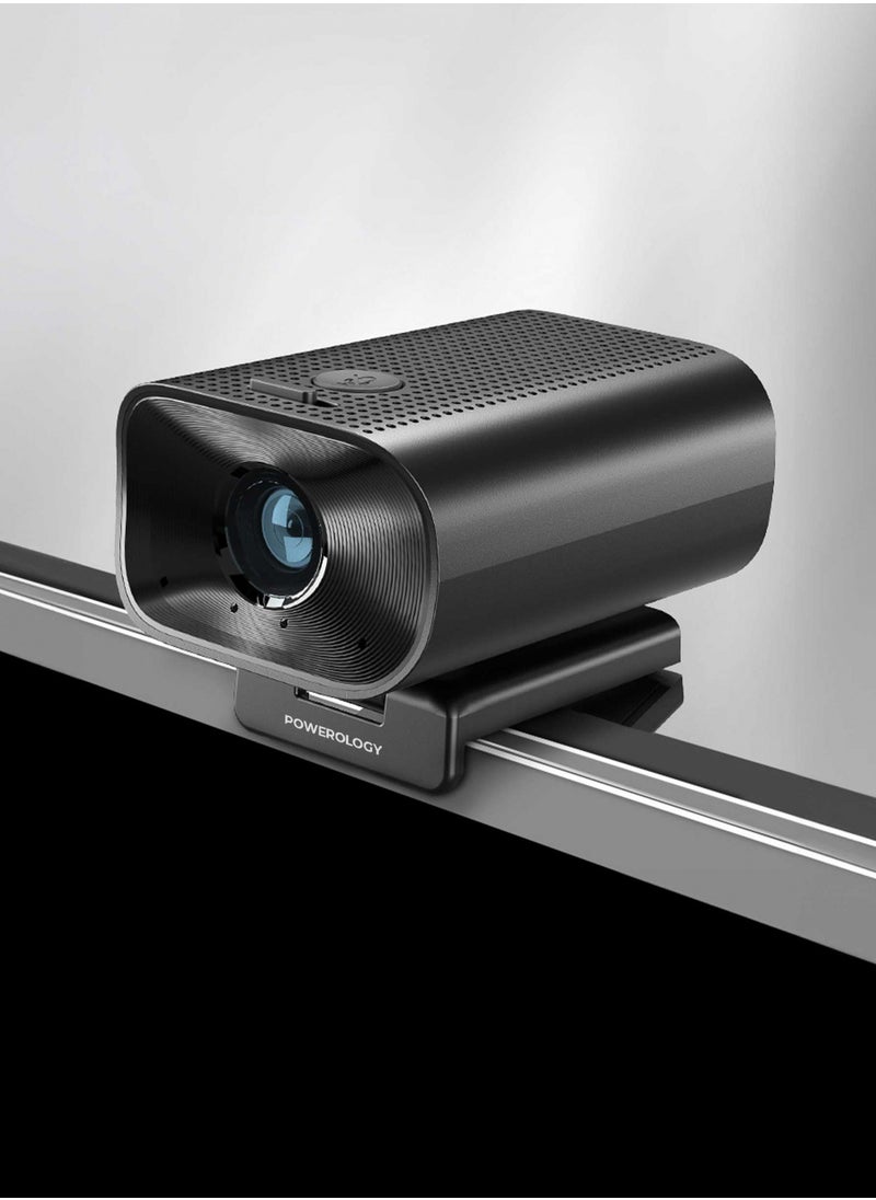 Powerology - 1080p Web Cam with 5x Digital Zoom Built-In Mic and Speaker - Black - Image 1