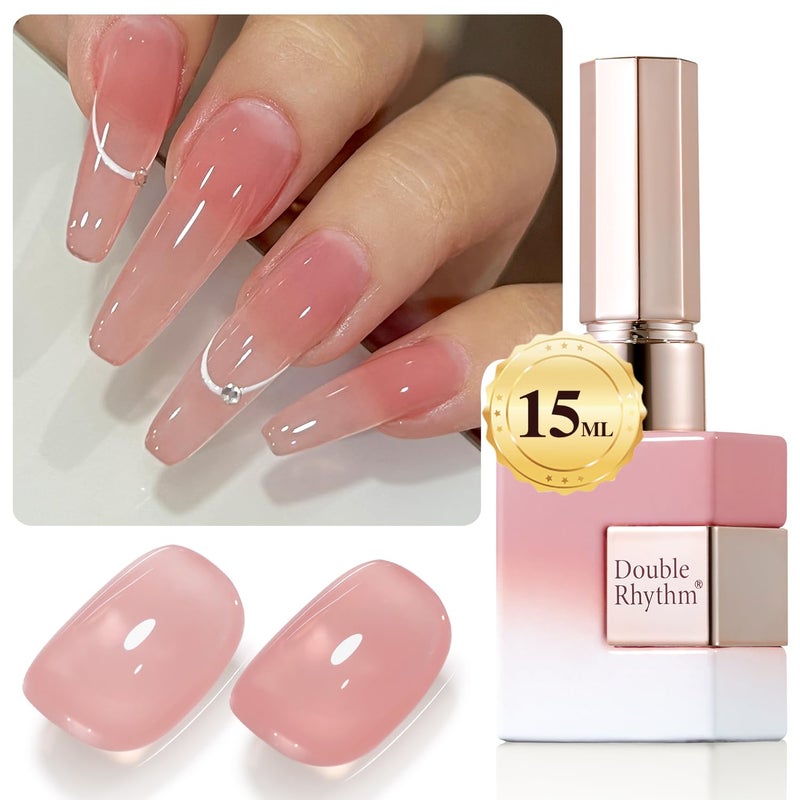 Double Rhythm Translucent Gel Polish Sheer Neutral Natural Light Milky Same Color Same Bottle 15ML Jelly Nail Polish Nail Art DIY at Home (Nude Milky Pink-A1384) - Image 1