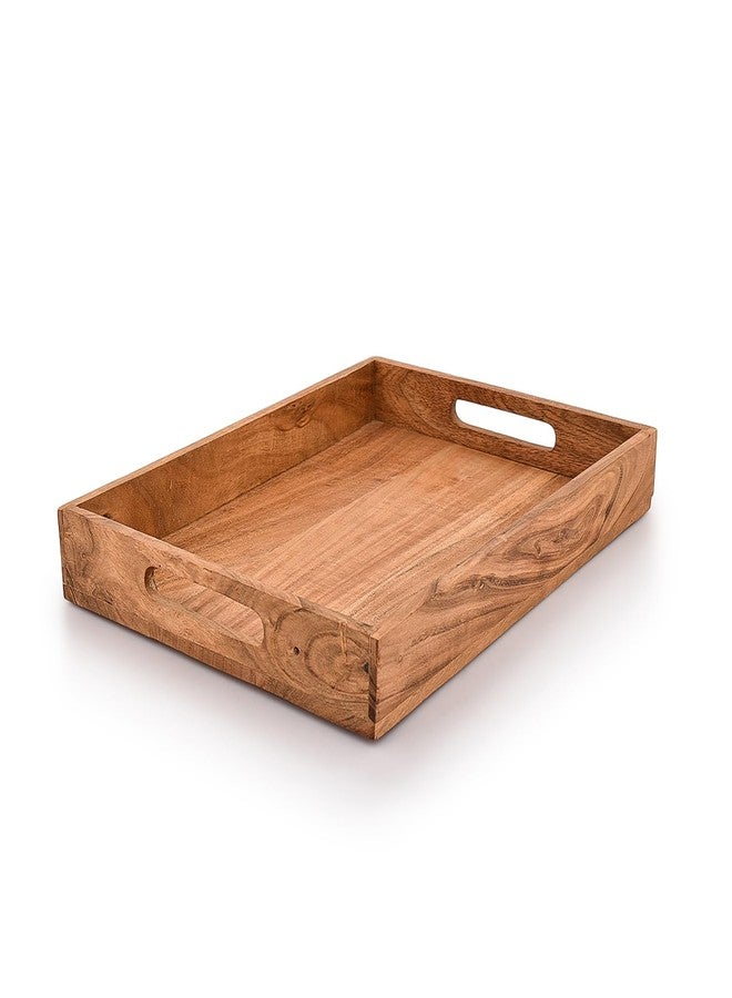 Kaizen Casa |Wooden Rectangular Serving Tray, Wood Plate, Tea/Drink Platter, Dinner Serving Tray, Snack Tray |Size_16" x 12" x 2” |Home Restaurants Coffee, Food, Breakfast, Dinner Décor - Image 1