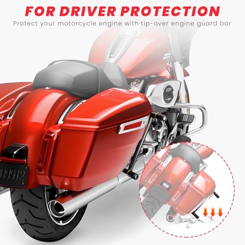 kekykm Saddlebag Guard Crash Bar Bracket compatible with Harley Davidson Touring Street Glide Road Glide Road King Electra Glide Ultra Limited CVO Black Tip Over Bar 2009-2025 - Image 4