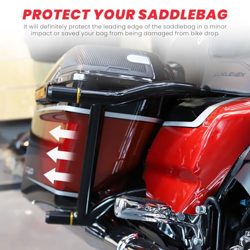 kekykm Saddlebag Guard Crash Bar Bracket compatible with Harley Davidson Touring Street Glide Road Glide Road King Electra Glide Ultra Limited CVO Black Tip Over Bar 2009-2025 - Image 3