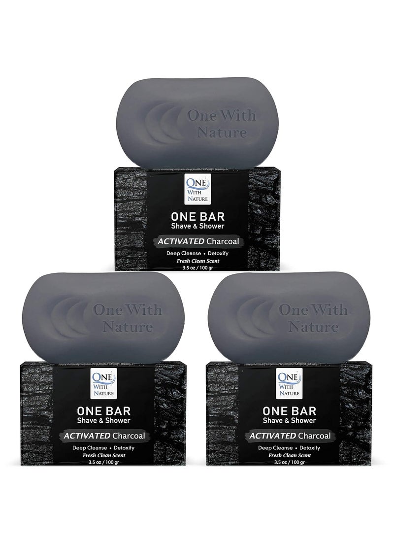 ONE WITH NATURE ONE Bar Activated Charcoal 35 oz 3 Pack  Shave Shower Shampoo face beard body hairscalp SuperFAT oil Infused Avocado Mango Olive Coconut Argan Moisturizing and Nourishing Oil 