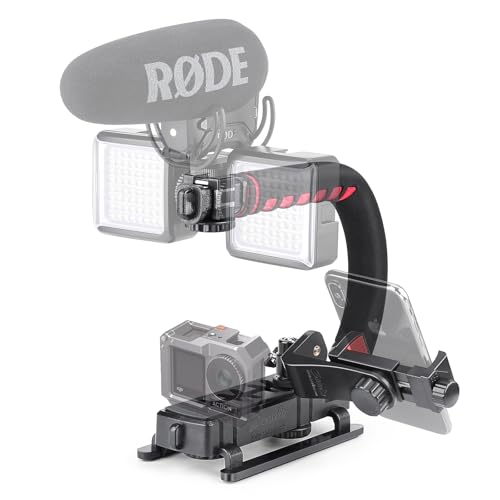 Zeadio Video Handheld Stabilizer, Triple Cold-Shoe Handle Grip with Smartphone Holder、360° Ball Head Mount, Compatible with All Camera Sport Camera DSLR Smartphone - Image 1