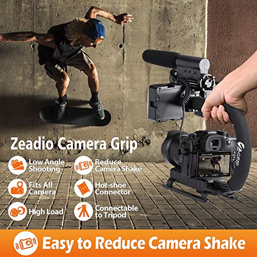 Zeadio Video Handheld Stabilizer, Triple Cold-Shoe Handle Grip with Smartphone Holder、360° Ball Head Mount, Compatible with All Camera Sport Camera DSLR Smartphone - Image 3