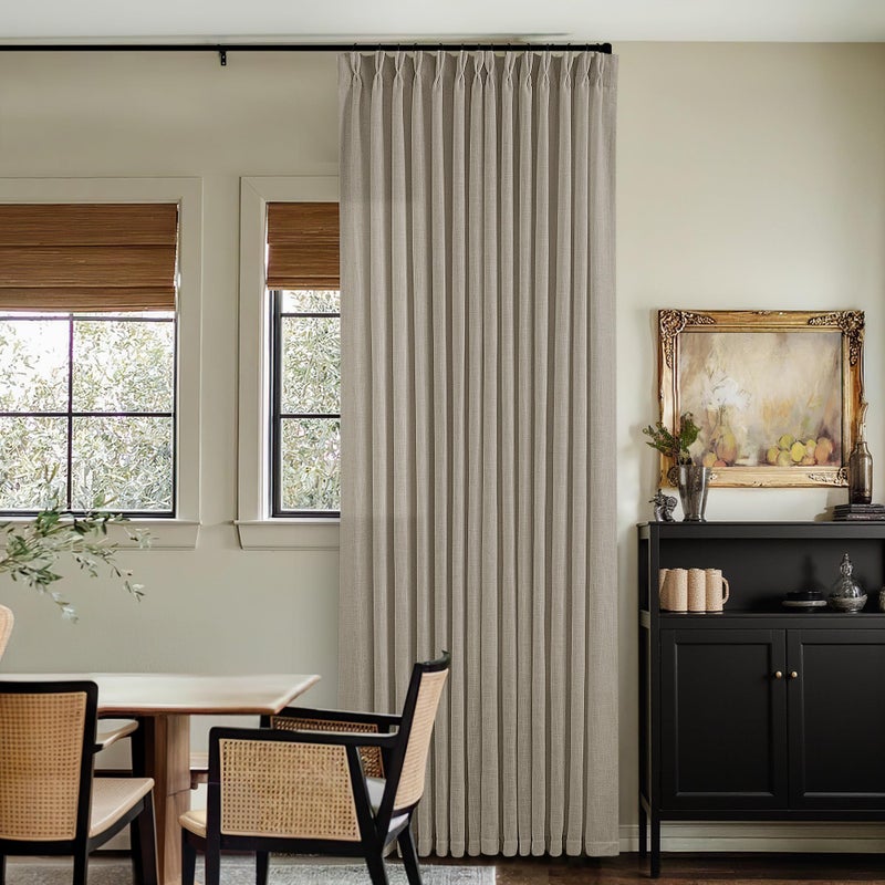 TWODRAPES Pinch Pleated Linen Curtains 108 Inches Long for Living Room 2 Panels Set Greyish Beige Flax Double Pleated Drapes Back Tab Farmhouse Ceiling Floor 108 Inch Window Curtains Bedroom Burlywood Birch - Image 1