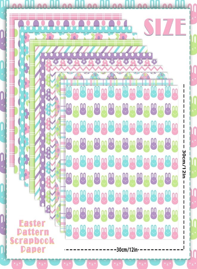 Fabllewavi 24 Sheets Pastel Easter Scrapbook Paper, Rainbow Bunny Eggs and Flowers Patterns Decorative Craft Paper Folded Flat for Easter Card Making Spring Party Photo Album Decor, 12'' x 12'' - Image 2