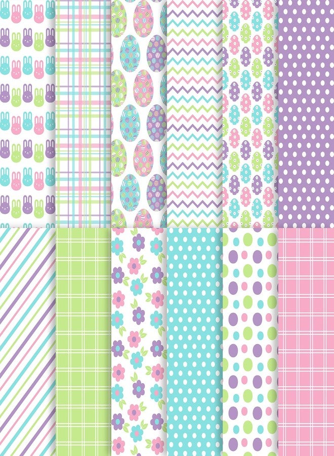 Fabllewavi 24 Sheets Pastel Easter Scrapbook Paper, Rainbow Bunny Eggs and Flowers Patterns Decorative Craft Paper Folded Flat for Easter Card Making Spring Party Photo Album Decor, 12'' x 12'' - Image 1