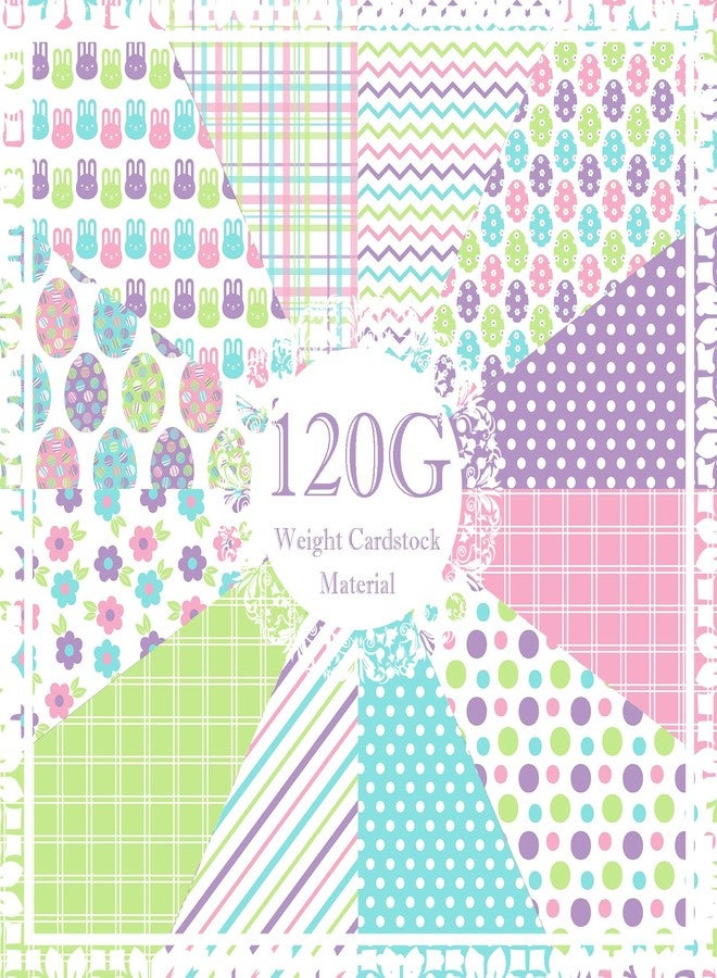 Fabllewavi 24 Sheets Pastel Easter Scrapbook Paper, Rainbow Bunny Eggs and Flowers Patterns Decorative Craft Paper Folded Flat for Easter Card Making Spring Party Photo Album Decor, 12'' x 12'' - Image 4