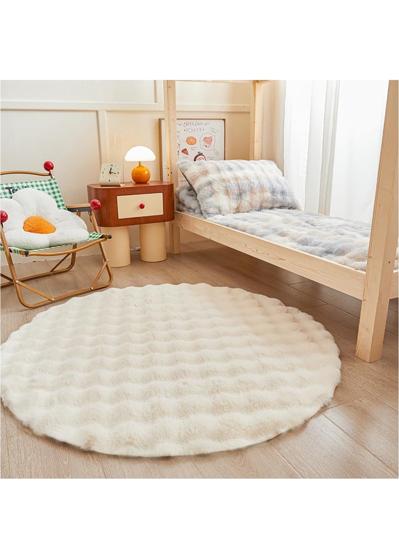 XiuWoo 120cm Round Rabbit Plush Rug for Bedroom Living Room Sofa,Faux Fur Fluffy Shaggy Circle Rug for Kids Teen Girls Room,Furry Carpet Circular Rug for Nursery Baby Room,Beige  - Image 2