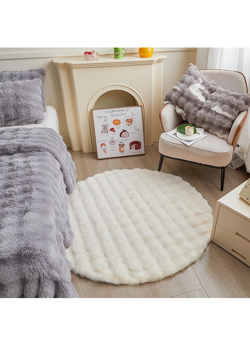 XiuWoo 120cm Round Rabbit Plush Rug for Bedroom Living Room Sofa,Faux Fur Fluffy Shaggy Circle Rug for Kids Teen Girls Room,Furry Carpet Circular Rug for Nursery Baby Room,Beige  - Image 4