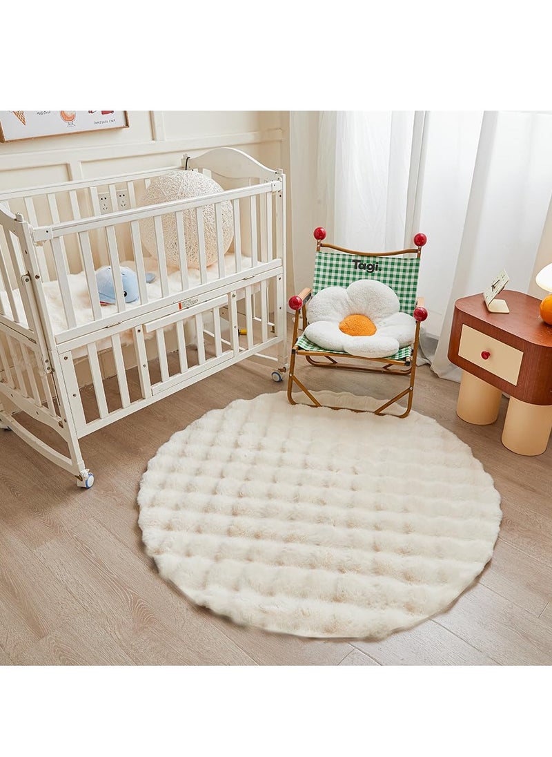 XiuWoo 120cm Round Rabbit Plush Rug for Bedroom Living Room Sofa,Faux Fur Fluffy Shaggy Circle Rug for Kids Teen Girls Room,Furry Carpet Circular Rug for Nursery Baby Room,Beige  - Image 5