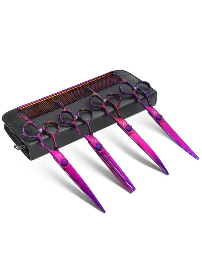 جيسون مجموعة مقصات جيسون للعناية بالكلاب - طقم مقصات احترافية 6 في 1 للكلاب - مقص رقيق 6.5 بوصة، ومقص مستقيم 7 بوصة، ومقص منحني لأعلى 7 بوصة، ومقص منحني لأسفل 7 بوصة، ومشط للكلاب والقطط والحيوانات الأليفة مع برغي قابل للتعديل (أرجواني) - Image 1