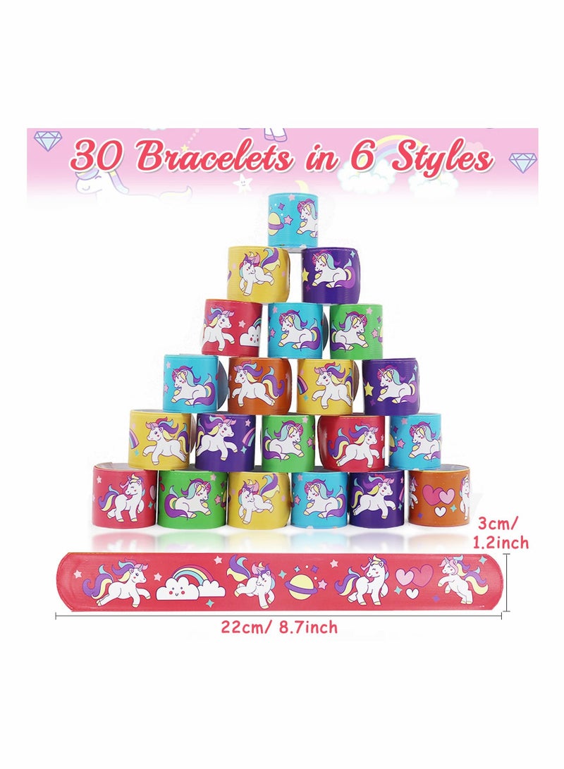 30 Pcs Slap Bracelet for Kids Party Bag Fillers, Unicorn Wristbands Fun Boys and Girls Snap Bands Bulk Vinyl Rolls