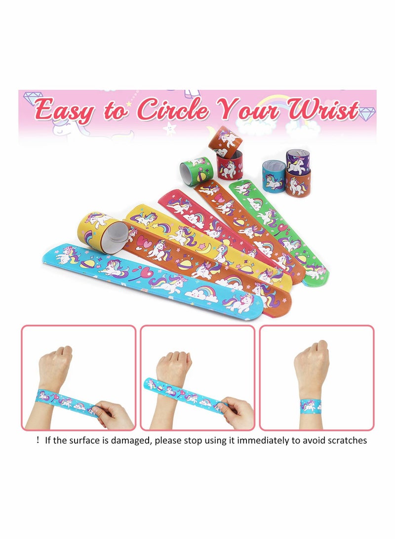 30 Pcs Slap Bracelet for Kids Party Bag Fillers, Unicorn Wristbands Fun Boys and Girls Snap Bands Bulk Vinyl Rolls