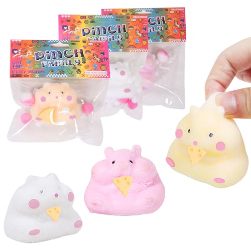 FauKait 3pcs Squishy Hamster Squeeze Toys,3 inch Cute Soft Hamster Squishy Toys,Stress Relief Squishies for Kids Party Favors, Pinch Family, Fidget Toys Suitable Adults Kids Big - Image 1