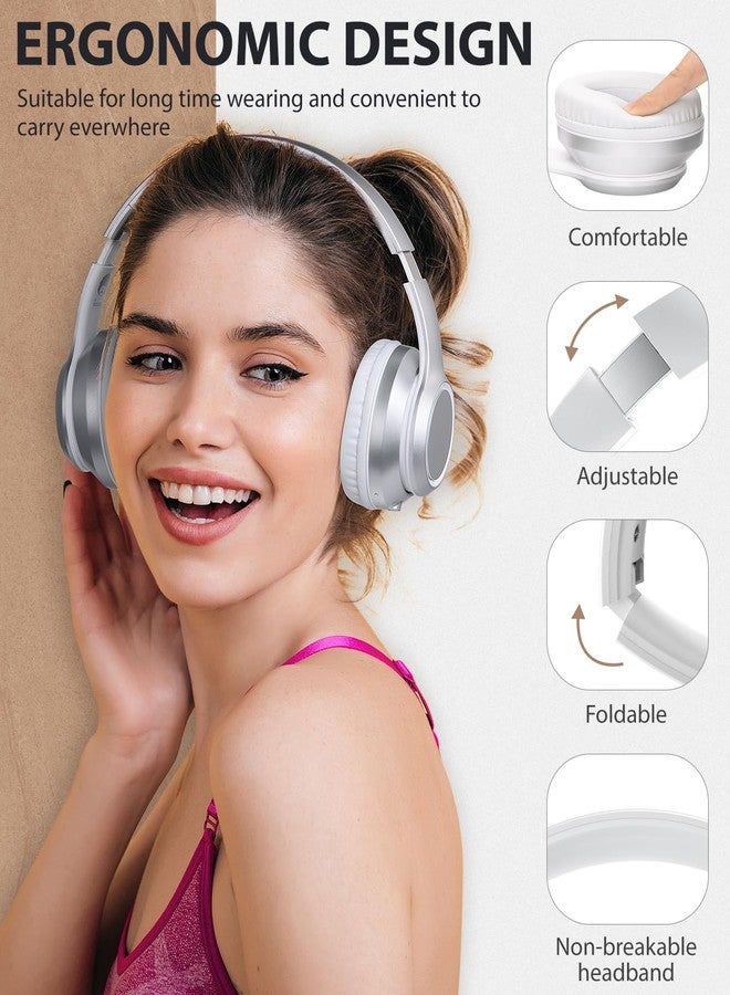 rockpapa E8 Over The Ear Bluetooth Headphones with Microphone for Kid Children Boy Girl Youth Teen Adult, Foldable Wired/Wireless Headphones with Mic, Include Travel Case, Silver - Image 2