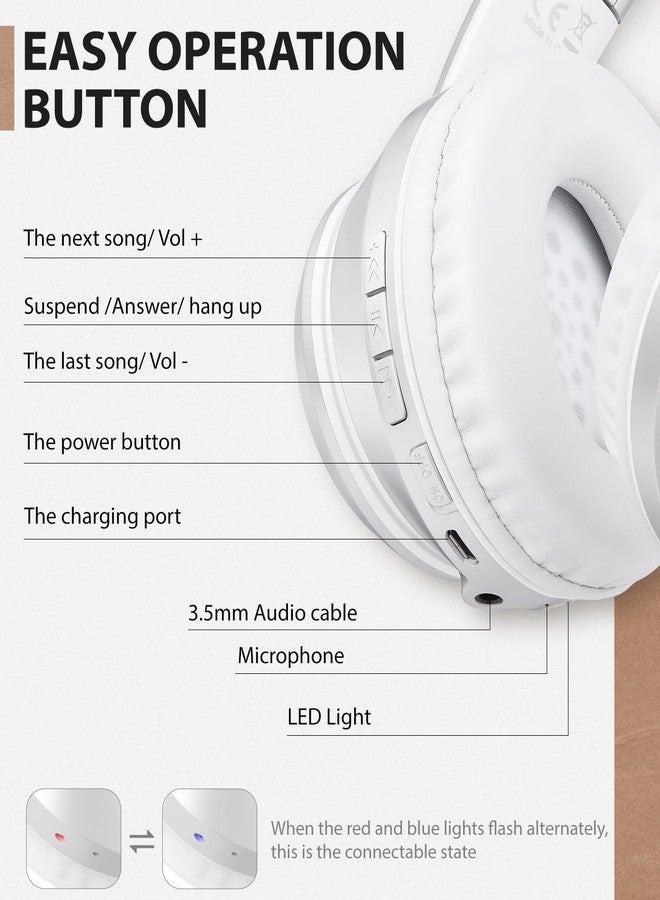 rockpapa E8 Over The Ear Bluetooth Headphones with Microphone for Kid Children Boy Girl Youth Teen Adult, Foldable Wired/Wireless Headphones with Mic, Include Travel Case, Silver - Image 3
