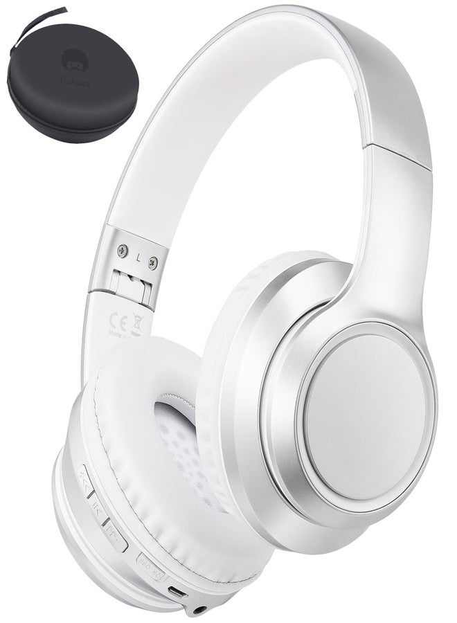 rockpapa E8 Over The Ear Bluetooth Headphones with Microphone for Kid Children Boy Girl Youth Teen Adult, Foldable Wired/Wireless Headphones with Mic, Include Travel Case, Silver - Image 1