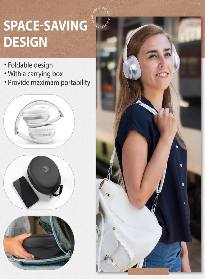 rockpapa E8 Over The Ear Bluetooth Headphones with Microphone for Kid Children Boy Girl Youth Teen Adult, Foldable Wired/Wireless Headphones with Mic, Include Travel Case, Silver - Image 4