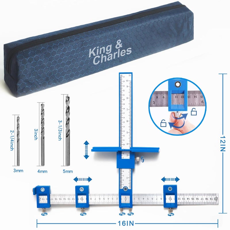 King&Charles Cabinet Hardware Jig, Cabinet Handle Jig with 3pcs Point Wood Drils Bits, Use for Handles Pulls Knobs on Drawers/Doors, Wood Drilling Dowelling Guide Set. - Image 2