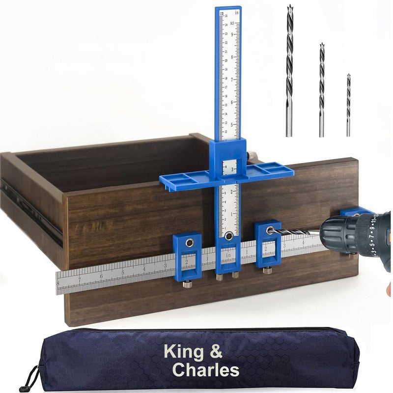 King&Charles Cabinet Hardware Jig, Cabinet Handle Jig with 3pcs Point Wood Drils Bits, Use for Handles Pulls Knobs on Drawers/Doors, Wood Drilling Dowelling Guide Set. - Image 1