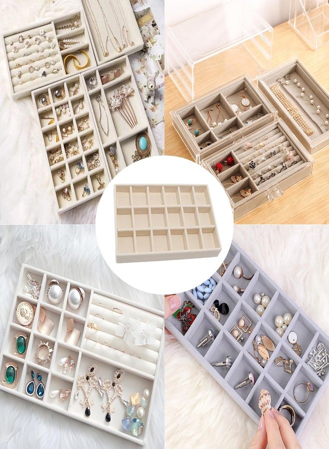 Funstreet Velvet Jewelry Organizer Trays Beige Stackable Jewelry Storage Display Tray with Removable Dividers, 18 Grids - Image 5