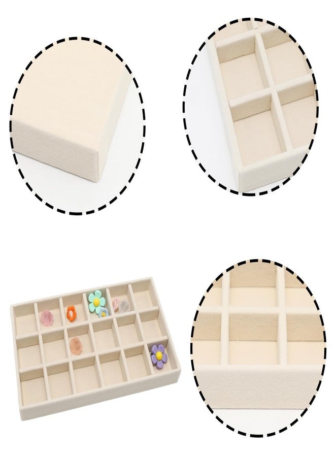 Funstreet Velvet Jewelry Organizer Trays Beige Stackable Jewelry Storage Display Tray with Removable Dividers, 18 Grids - Image 3