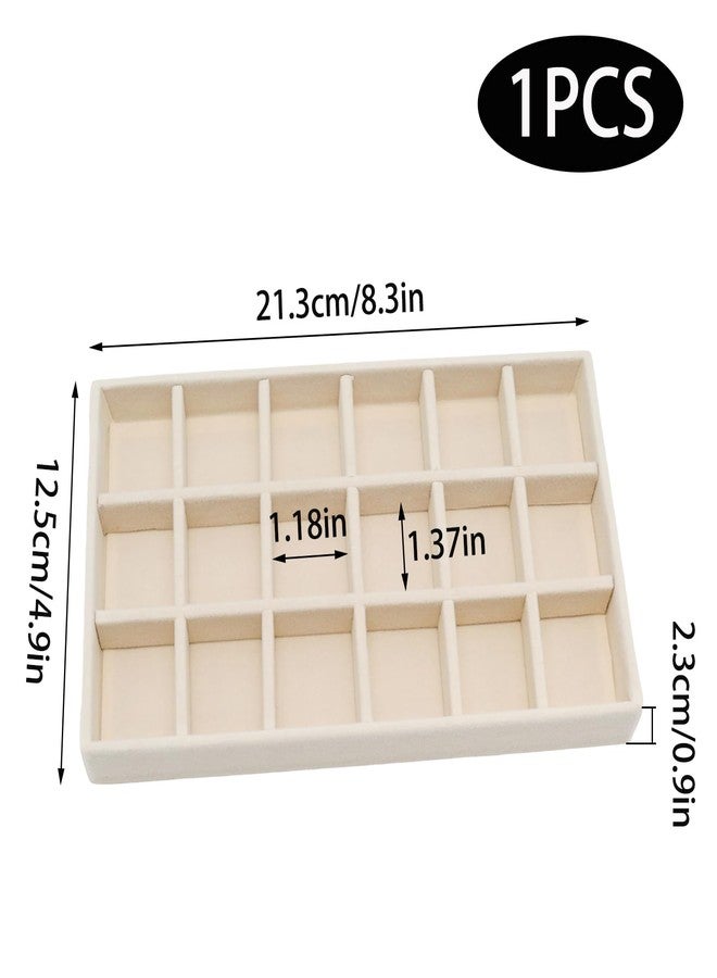 Funstreet Velvet Jewelry Organizer Trays Beige Stackable Jewelry Storage Display Tray with Removable Dividers, 18 Grids - Image 2
