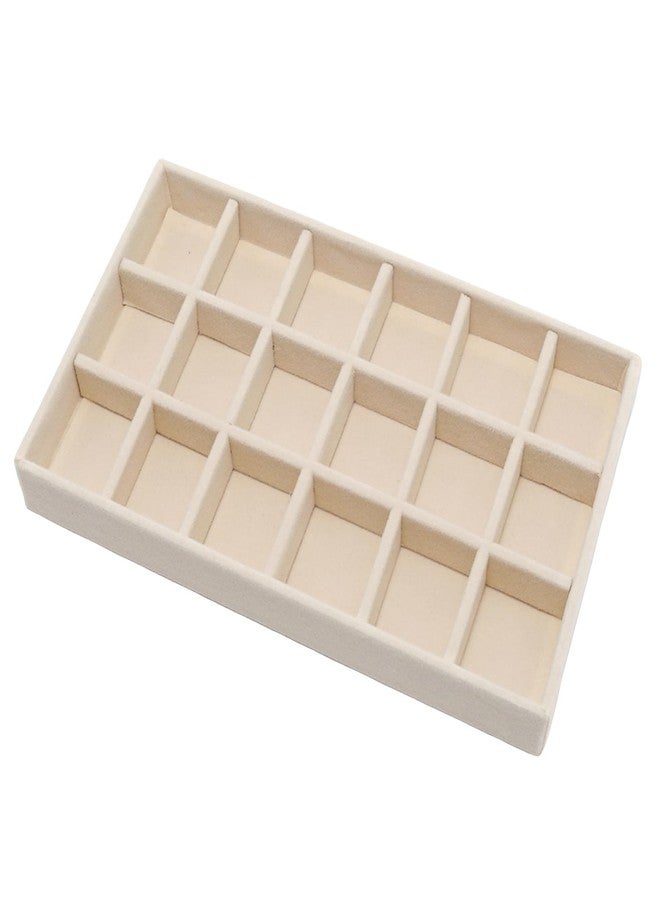 Funstreet Velvet Jewelry Organizer Trays Beige Stackable Jewelry Storage Display Tray with Removable Dividers, 18 Grids - Image 1