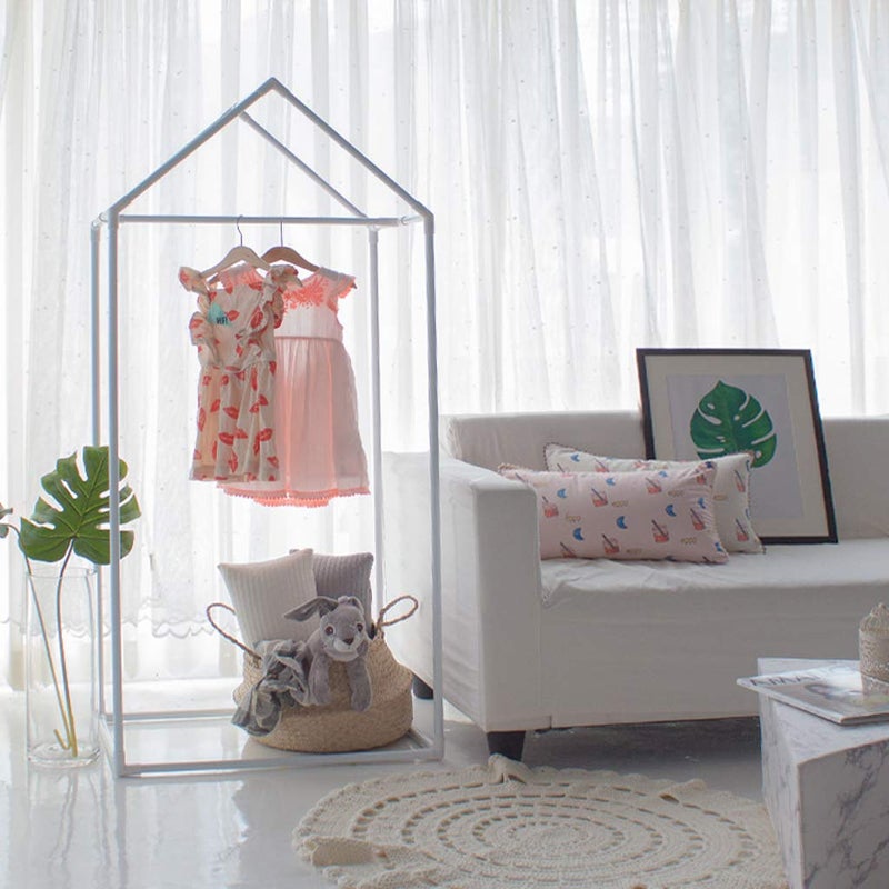 Petite Maison PETITE MAISON Kids Closet  Dress up Clothing Garmet Rack Hanging Costume Organizer with Cute House Frame Handmade Premium Quality 25 x 17 x 59 Aluminium SuperLight Large White 