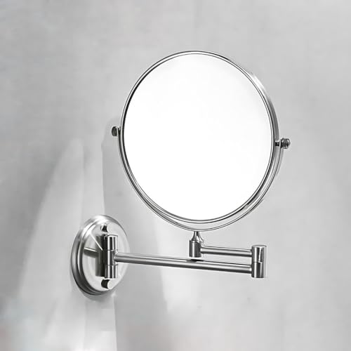 RFV1 Brass Dual Side Round Mirror for Bathroom 360° Swivel with Zoom View | Magnifying Shaving Makeup Vanity Mirror Wall Mounted | (Chrome) - Image 1