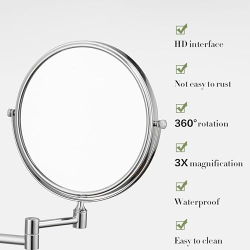 RFV1 Brass Dual Side Round Mirror for Bathroom 360° Swivel with Zoom View | Magnifying Shaving Makeup Vanity Mirror Wall Mounted | (Chrome) - Image 2