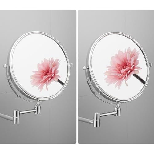 RFV1 Brass Dual Side Round Mirror for Bathroom 360° Swivel with Zoom View | Magnifying Shaving Makeup Vanity Mirror Wall Mounted | (Chrome) - Image 5