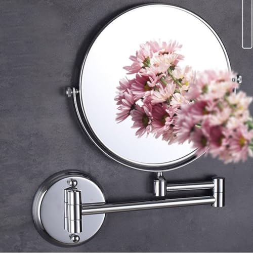 RFV1 Brass Dual Side Round Mirror for Bathroom 360° Swivel with Zoom View | Magnifying Shaving Makeup Vanity Mirror Wall Mounted | (Chrome) - Image 3