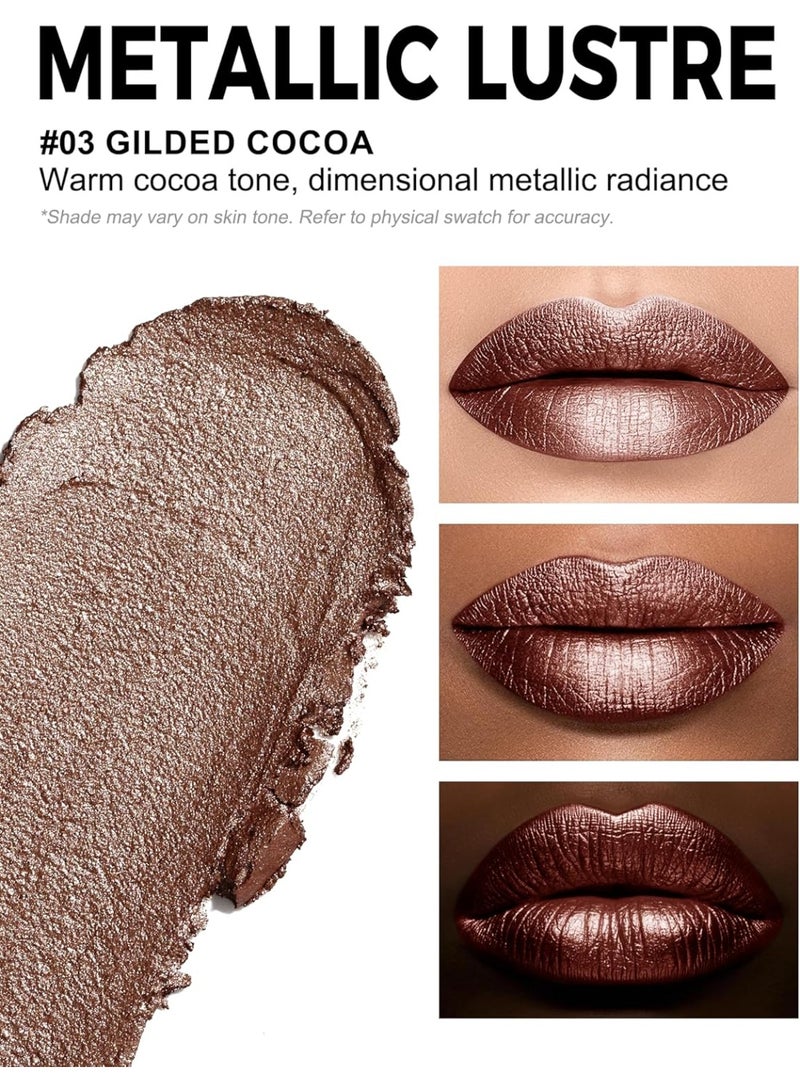 Anglicolor Metallic Lipstick For Subtle 3D Shimmer Effect,Glitter Lipstick,Light,Soft Cream Formula for Moisturized Lips,Non-Sticky (03 GILDED COCOA) - Image 2