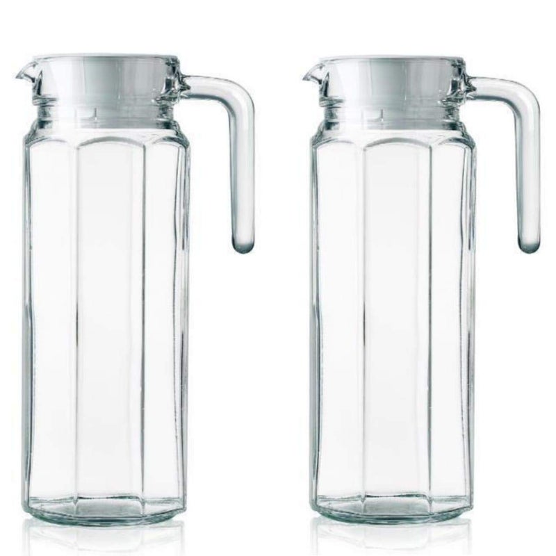 FIMBRIA 1100 ml Set of 2 pcs2Glass jug Pitcher with lid iced Tea Pitcher Water jug hot Cold Water ice Tea Milk and Juice Beverage Carafes 11 LTR - Image 1