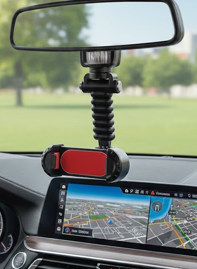 Rearview Mirror Car Phone Holder – 360° Rotation, Adjustable Clamp 65–90mm, One-Click Mount, Universal for Smartphones, Dashboard & Backseat Use, Easy Installation, Shockproof Grip, Hands-Free Driving CJ-201 - Image 1