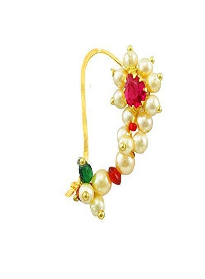 Vail Creations مجموعة Vail Creations مكونة من قطعتين من حلقات الأنف التقليدية المهاراشترية متعددة الألوان مطلية بالذهب مع دبوس ثقب الأنف للنساء، مقاس 3 سم - Image 3